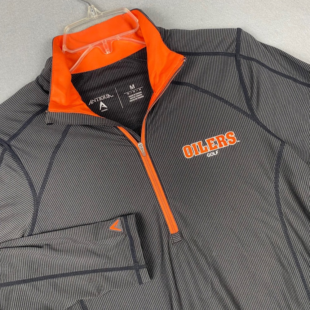 Antigua Womens Oilers Golf Quarter Zip Pullover Pinstripe Black Orange Size M
